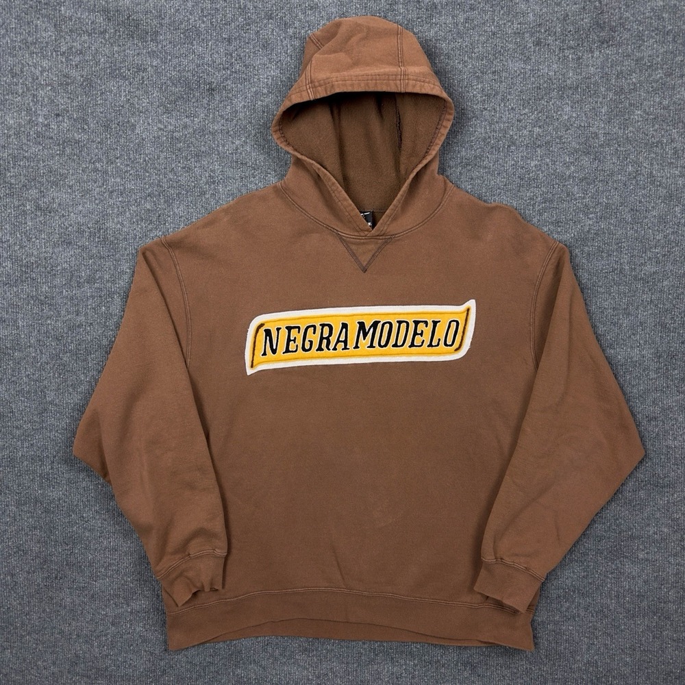Modelo Ceverza Beer Hoodie Pullover Cerveza Brown Long Sleeve Men's Large Mellow